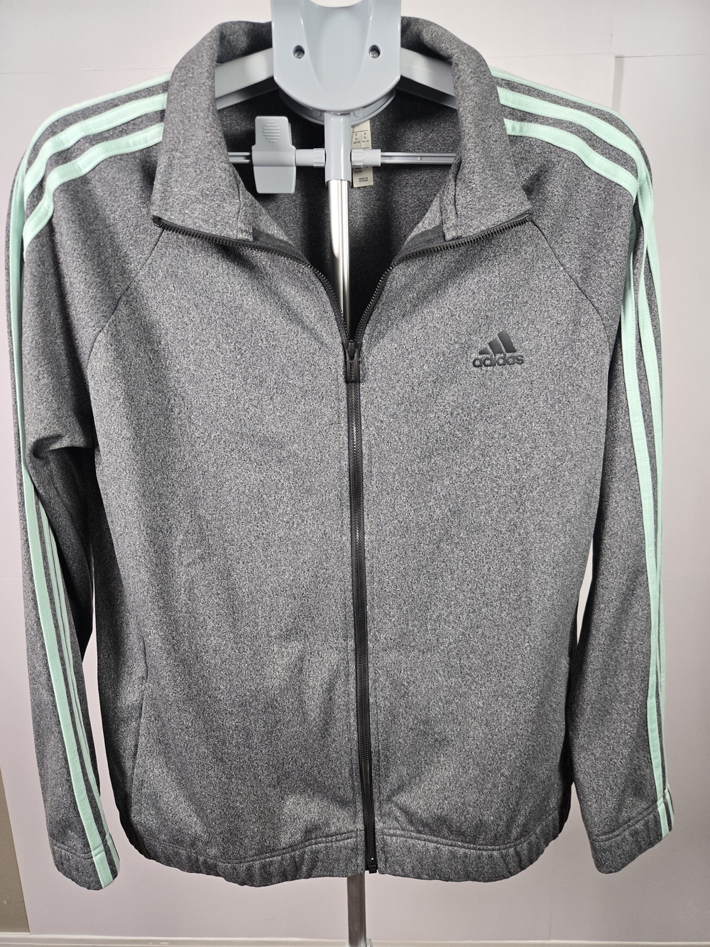 Adidas Women’s Grey Track Jacket with Mint Stripes